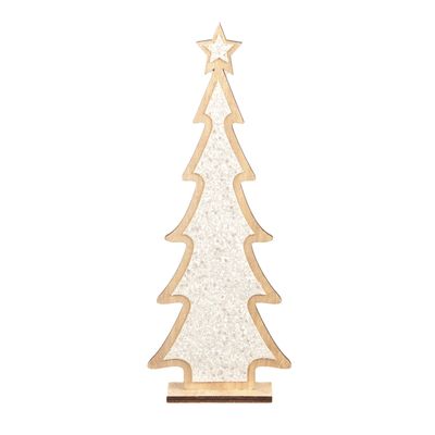 Kerstdecoratie houten kerstboom glitter wit 35,5 cm