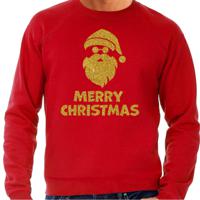 Foute Kersttrui/sweater voor heren - Merry Christmas - rood - glitter goud - kerstman - thumbnail