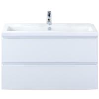 Vogue Badmeubelset 100 cm - Greeplijst in Kleur - Wit Hoogglans - Keramische Wastafel Wit 1 Kraangat