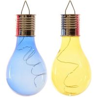 2x Buiten/tuin LED blauw/geel peertjes solar verlichting 14 cm - thumbnail