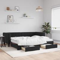 Slaapbank met onderschuifbed en lades 90x200 cm fluweel zwart