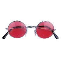 Hippie Flower Power Sixties ronde glazen zonnebril rood   - - thumbnail