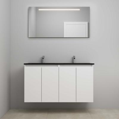 On-Line Badkamermeubelset - 120 cm - Bouwpakket - Greeploze Ladestructuur - Acryl Wastafel - 2 Kraangaten - Spiegel met LED-Verlichting - Hoogglans Wit