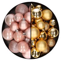 Kerstballen 60x stuks - mix goud/lichtroze - 4-5-6 cm - kunststof - thumbnail