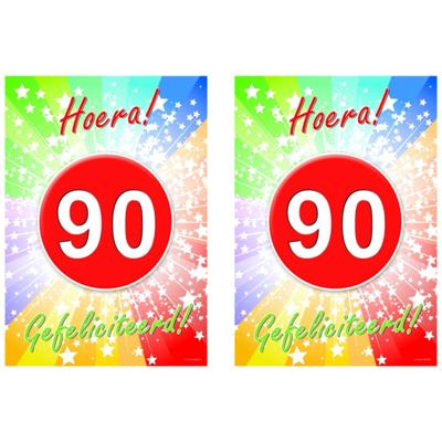 Verjaardag deurposter - 2x - 90 jaar - 59 x 42 cm - leeftijd feestartikelen