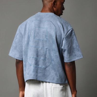 Bon&Bon Black Suedette Crop Fit Short Sleeve Tee | Loose Casual T-Shirt Blue / XXL