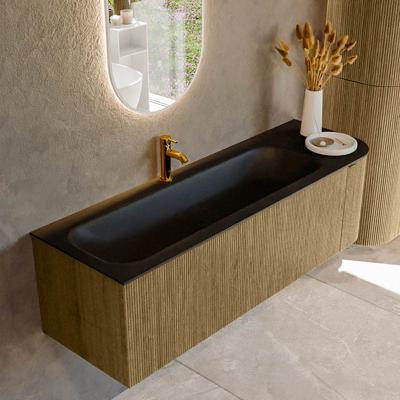 Badmeubel Mondiaz Kurve | 145 cm cm | Meubelkleur Dusk | Wastafelkleur Urban | Solid surface | Wasbak links zijde spoelbak | 1 kraangat