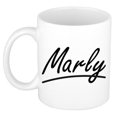 Marly Naam koffiemok - beker - met sierlijke letters - wit - 300 ml - Cadeau - Dames