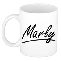 Marly Naam koffiemok - beker - met sierlijke letters - wit - 300 ml - Cadeau - Dames
