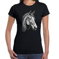 Cadeau T-shirt dames - boerderijdieren liefhebber - zwart - paard