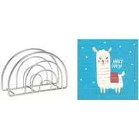 Kerst servettenhouder inclusief 20 servetten blauw lama/alpaca print   -