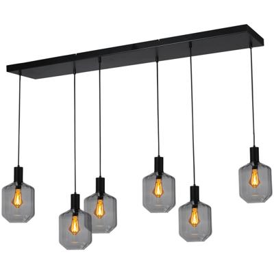 Masterlight 6-lichts hanglamp - zwart -Porto met Jagger smoke glazen - 2711-05-05-130-25611