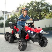 12V Elektrisch Kindervoertuig met 6 Wielen 4 Aandrijving Kinderquad op Batterijen Achterbak LED-Verlichting Muziek Verhaal Rood