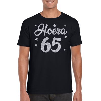 Hoera 65 jaar verjaardag cadeau t-shirt zilver glitter op zwart heren Hoera 65 jaar verjaardag cadeau t-shirt zilver glitter op zwart heren