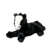 Inware Pluche paard knuffel - liggend - zwart - polyester - 30 cm   -