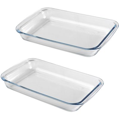 Chef Traiteur Ovenschaal van borosilicaat glas - 2x - rechthoek - 2.2 Liter - 35 x 20 x 5 cm