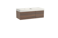 Storke Edge zwevend badmeubel 120 x 52 cm notenhout met Mata High asymmetrisch linkse wastafel in solid surface mat wit