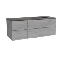 Storke Edge zwevend badmeubel 140 x 52 cm beton donkergrijs met Scuro asymmetrisch rechtse wastafel in kwarts mat zwart