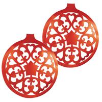 Grote Kerstbal hangdecoratie van karton - 2x - rood - Dia 32 cm - Kerstversiering