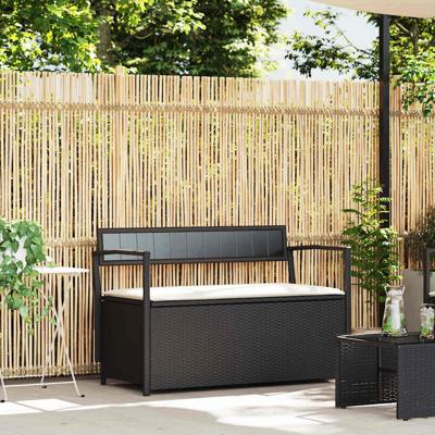 Tuinbank met kussen, zwart polyrotan