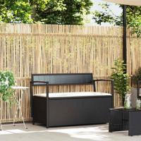Tuinbank met kussen, zwart polyrotan