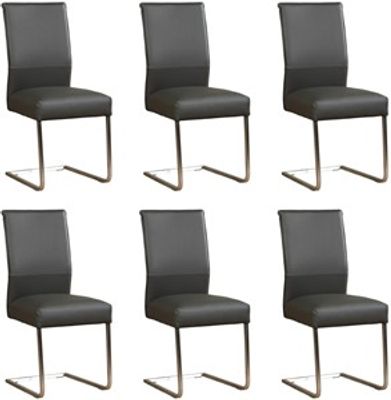 Set van 6 Donkergrijze leren industriële eetkamerstoelen Remix - poot vierkant rvs - Hermes Leer Antracite (donkergrijs leer)