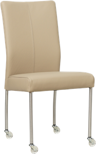 Taupe leren moderne eetkamerstoel Comfort - poot rond rvs met wiel - Toledo Leer Mastic (taupe leer)