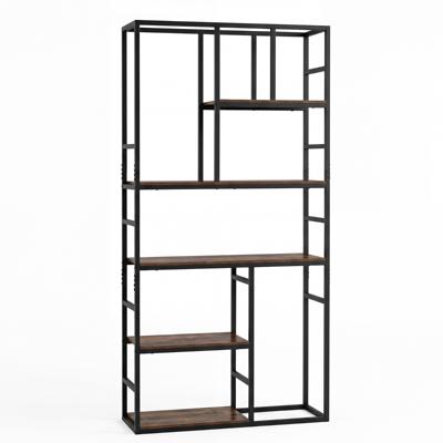 180 cm Hoge Boekenkast Geometrische Staande Kast met 5 Niveaus Open Opbergvak en Metalen Frame