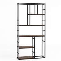 180 cm Hoge Boekenkast Geometrische Staande Kast met 5 Niveaus Open Opbergvak en Metalen Frame