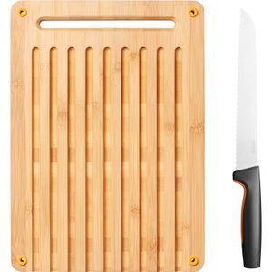 Fiskars Functional Form Set bamboe broodsnijplank en mes snijplank