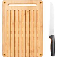 Fiskars Functional Form Set bamboe broodsnijplank en mes snijplank - thumbnail