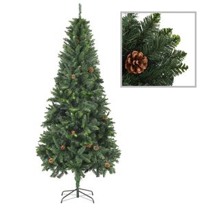 The Living Store Kunstkerstboom 210 cm - Groen - Met LED-lichtslinger - Inclusief 36 dennenappels - The Living Store