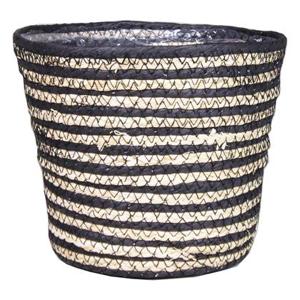 Bela Arte Plantenpot - rotan - naturel en zwart - 20 x 18 cm