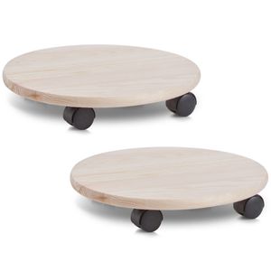 4x stuks planten trolley/multiroller hout rond 35 cm