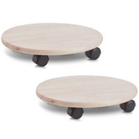 4x stuks planten trolley/multiroller hout rond 35 cm - thumbnail