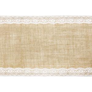 Jute tafelloper met wit kant - 28 x 275 cm - Thema antiek/romantisch