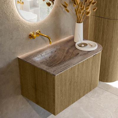 Badmeubel Mondiaz Kurve-Dlux | 75 cm | Meubelkleur Dusk | Wastafelkleur Oza | Solid surface | Wasbak linker zijde spoelbak | Zonder kraangat(en)