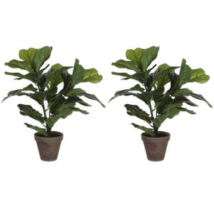 2x stuks groene ficus Lyrata kunstplant 45 cm voor binnen