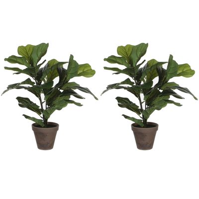 2x stuks groene ficus Lyrata kunstplant 45 cm voor binnen