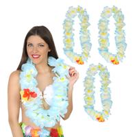 Hawaii krans/slinger - 4x - Tropische kleuren blauw - Grote bloemen hals slingers - verkleed