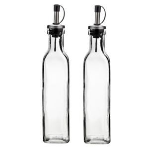 Olie en azijn flessen - 2x - glas - 300 ml - met schenktuit - afsluitbare dop