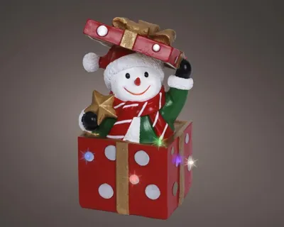 Lumineo LED kerstfiguur polyresin sneeuwpop rood 20,5cm, multicolor