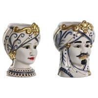 Home ESPRIT Blauw Wit Gouden Porselein 15 x 15 x 26 cm (2 Stuks)