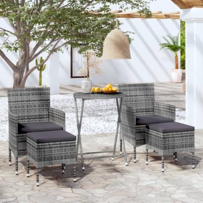 5-delige Bistroset poly rattan en gehard glas grijs