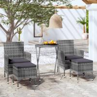 5-delige Bistroset poly rattan en gehard glas grijs