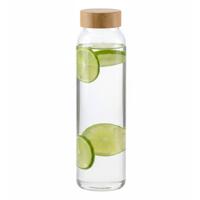 Glazen waterfles/drinkfles/sportfles - helder transparant - met Bamboe dop - 1000 ml