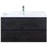 Vogue Badmeubelset 100 cm - Greeplijst in Kleur - Black Oak - Keramische Wastafel Wit 1 Kraangat