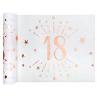 Tafelloper op rol - 18 jaar verjaardag - wit/rose goud - 30 x 500 cm - polyester - thumbnail