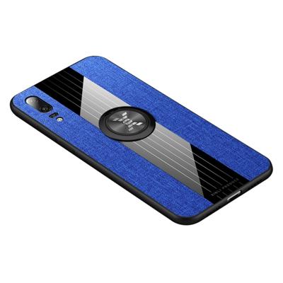 Voor Huawei P20 XINLI stiksels doek Textue schokbestendig TPU beschermhoes met ring houder (blauw)