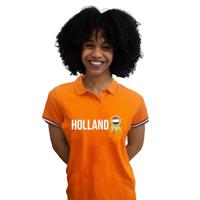 Oranje supporter poloshirt voor dames - oranje - Holland met vlag embleem - Koningsdag / EK WK